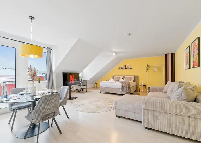 דירות פורצהיים Kingsize Bett, Balkon, Arbeitsplatz, Netflix תמונה